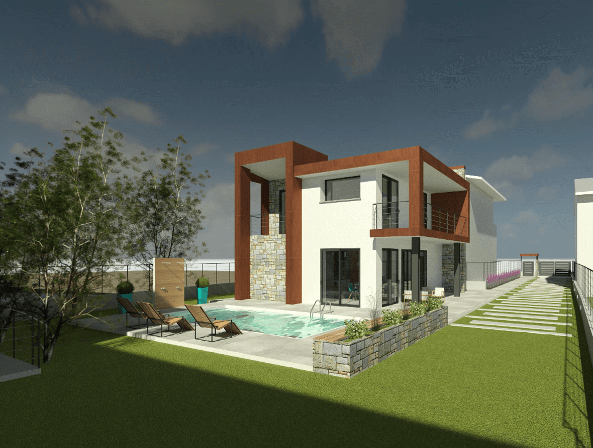 Visione diurna villa residenziale con piscina