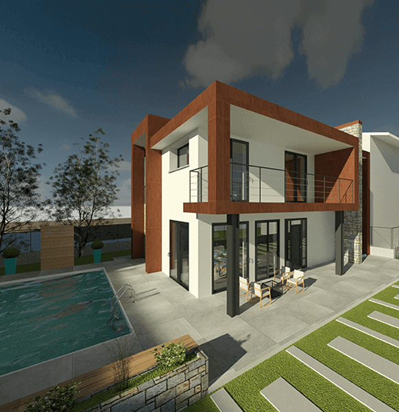 Render villa residenziale con piscina