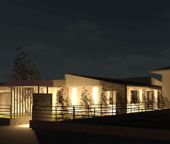 Visione notturna ingresso villa residenziale