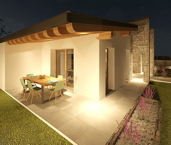 Patio esterno con travi in legno
